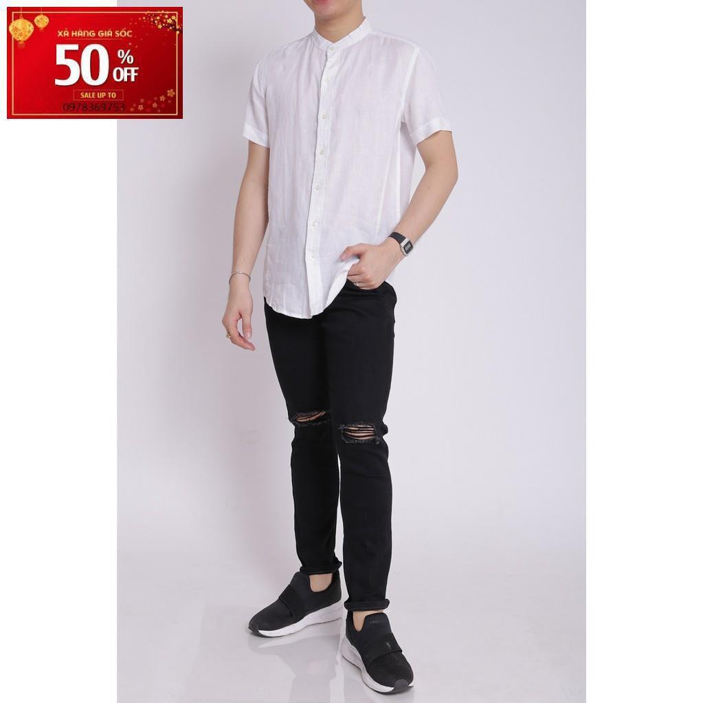 Áo sơ mi nam linen cao cấp ngắn tay cổ tàu boypro SBM002 ( màu cam)