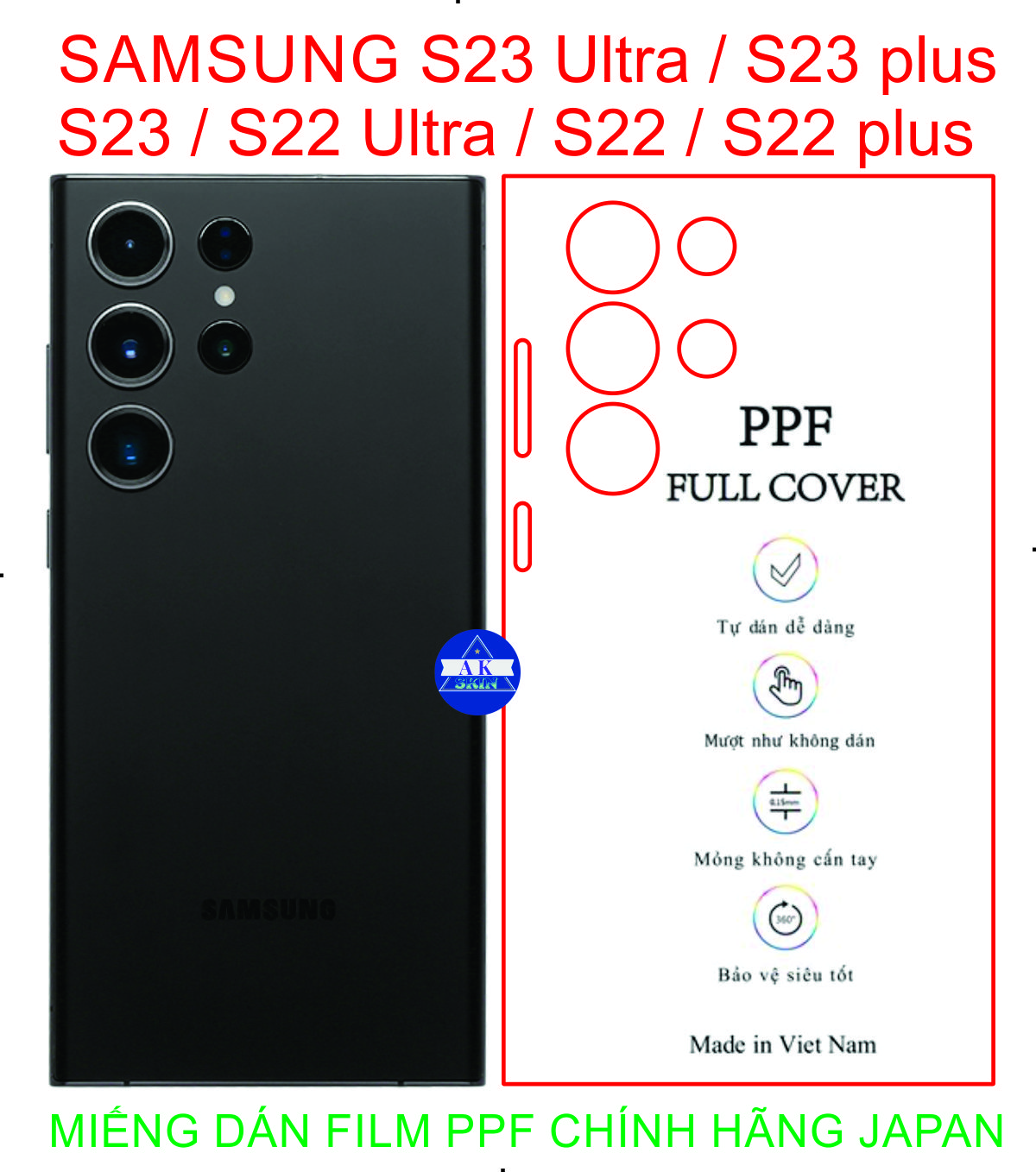 Dán lưng PPF JAPAN dành cho SAMSUNG S23 Ultra / S23 plus / S23 / S22 Ultra / S22 plus / S22. bảo vệ lưng máy chống trầy xước toàn diện