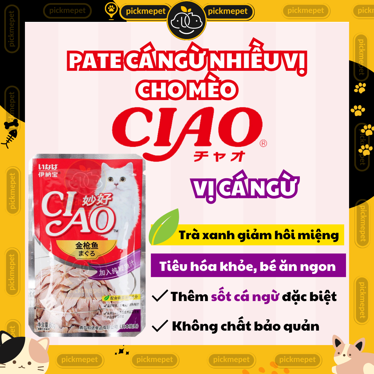 Pate Cia0 Nhiều Vị Thơm Ngon cho Mèo Mọi Lứa Tuổi 60g