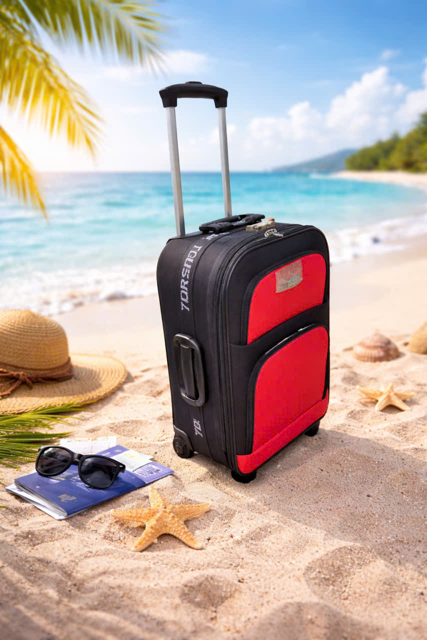 Vali Du Lịch Kéo Tay  Màu Đen Phổi Đỏ có nắp 20 và 22 Inch