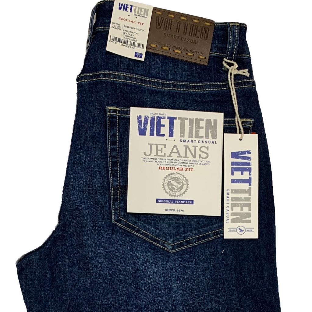 Viettien - Quần short Jeans nam Việt Tiến Xanh đậm 6S8013 regular fit
