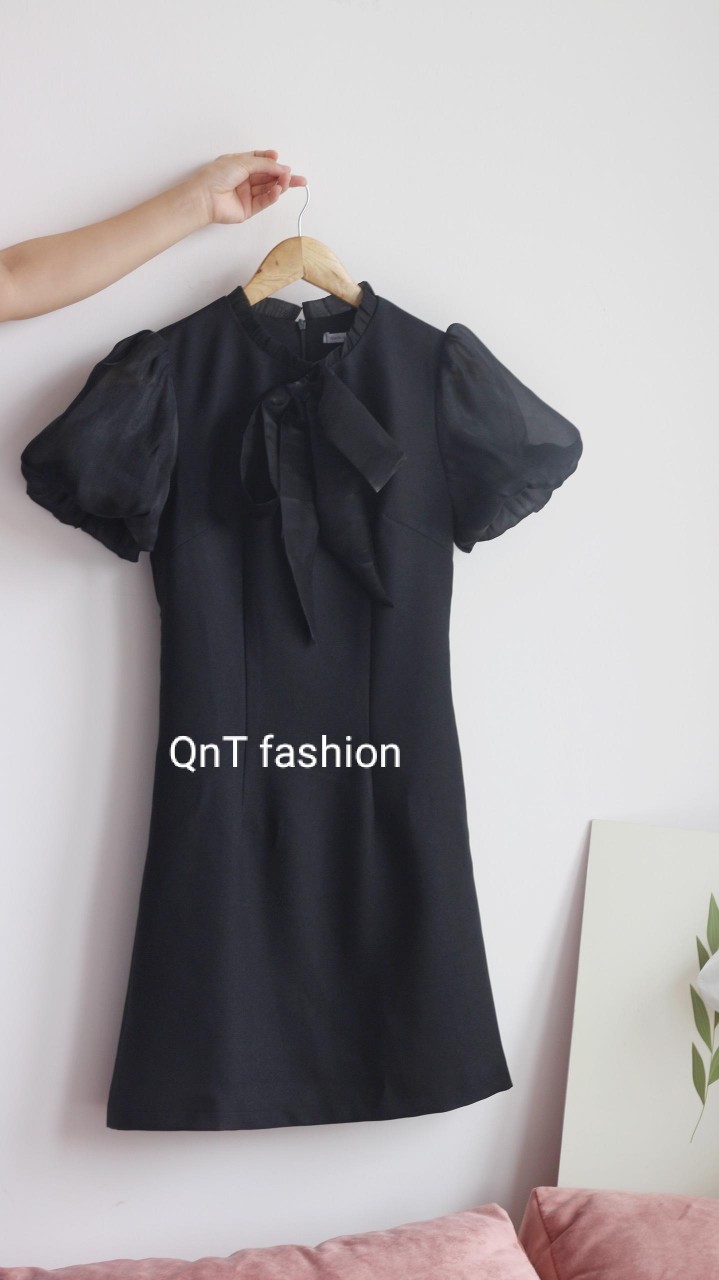Đầm Dự Tiệc Thiết Kế-Đầm cổ tàu đính nơ phối tơ dự tiệc cao cấp cho nàng tỏa sáng