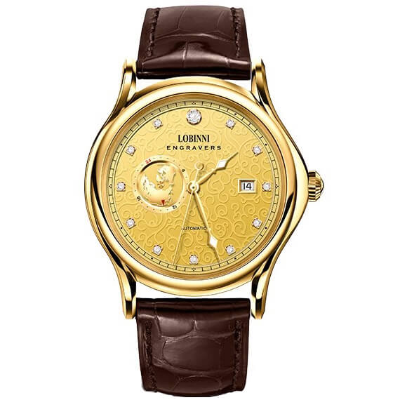 Đồng hồ nam chính hãng LOBINNI L1889-5 Kính sapphire,chống xước,Chống nước,BH 24 tháng,Máy cơ ,dây da xịn