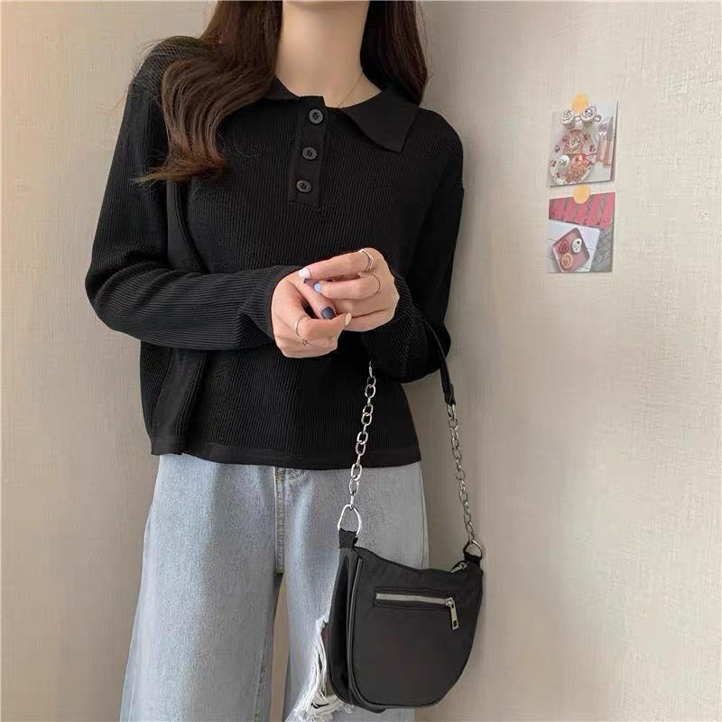 MS415 Áo polo len tăm nữ màu trơn cổ bẻ dáng basic