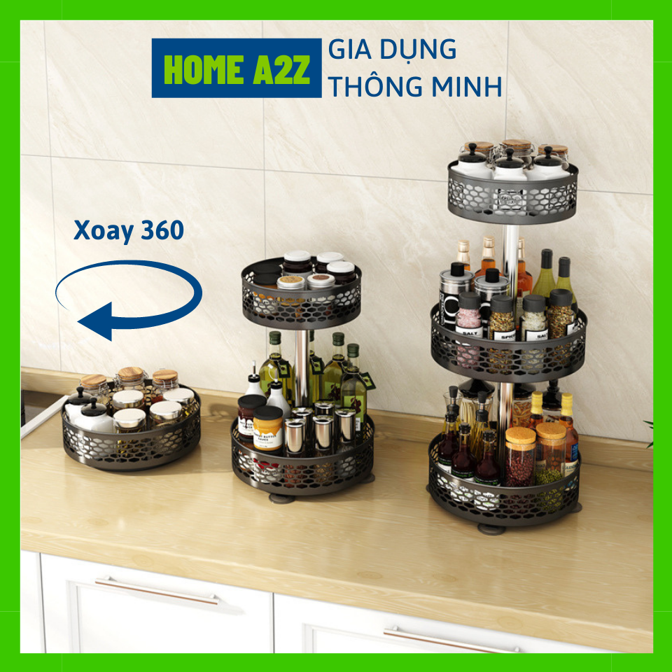 Kệ Gia Vị Xoay 360 Thép Carbon Sơn Tĩnh Điện Cao Cấp, Kệ Xoay Gia Vị Nhà Bếp 1/2/3 Tầng