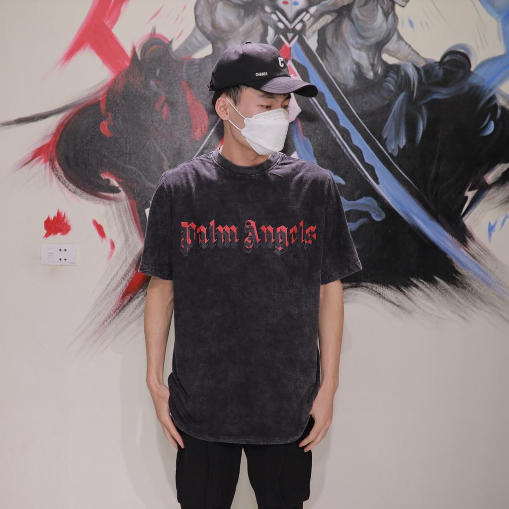 Áo thun loang đen plamangels tay lỡ nam nữ chất liệu cotton 100% cao cấp phối dáng unisex