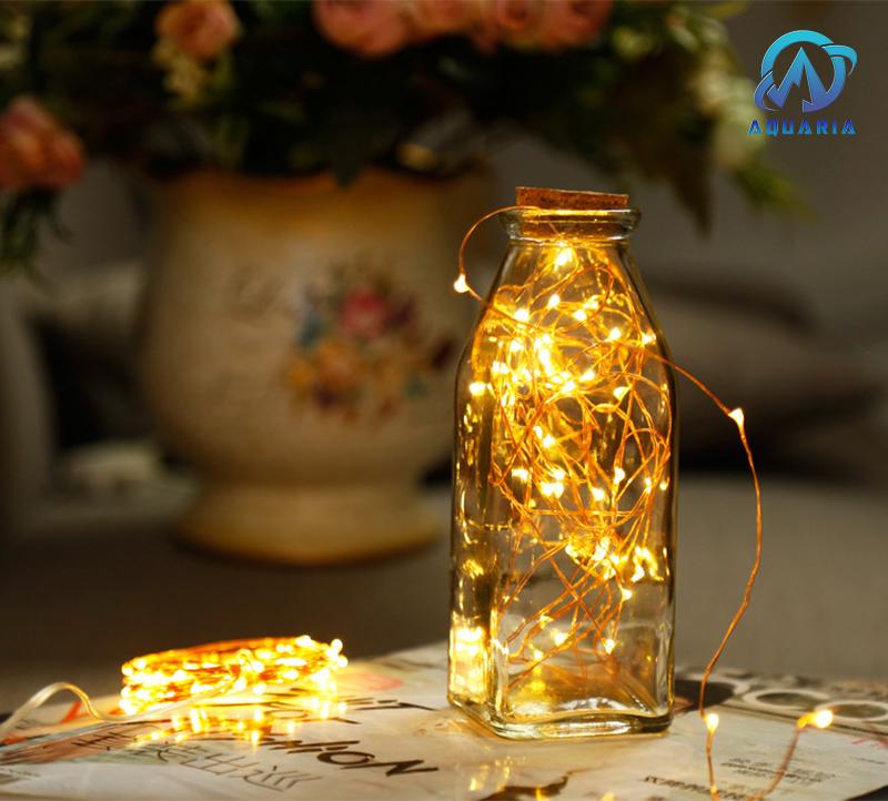 Đèn led dây fairy light đom đóm 3 chế độ nháy, có sẵn pin 1m - phụ kiện trang trí
