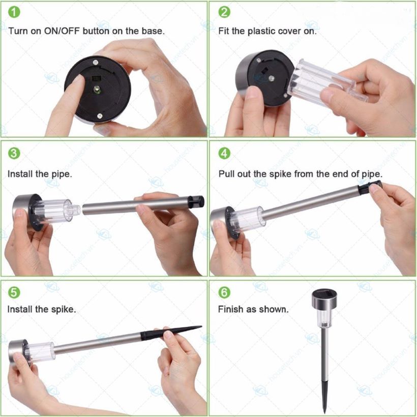 Bộ 10 đèn sân vườn năng lượng mặt trời inox HT1052C