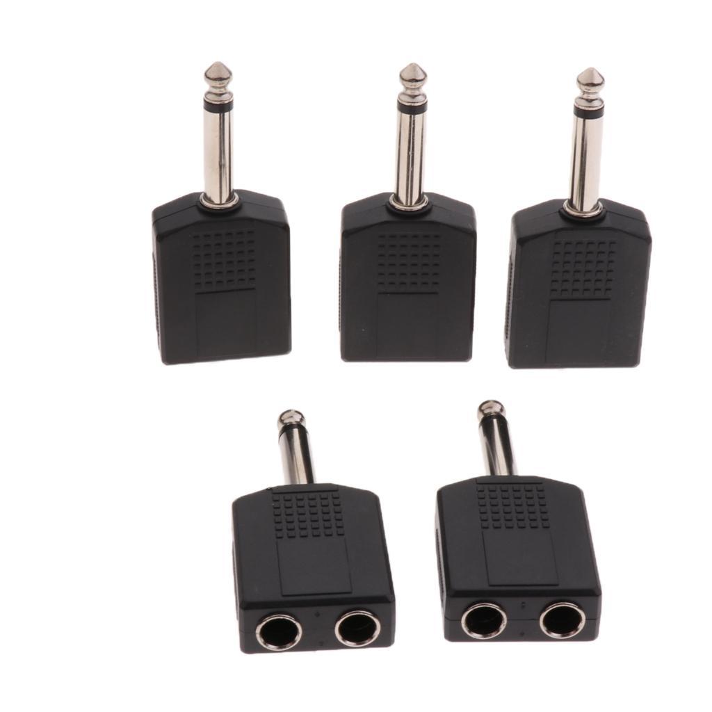 5Pcs 6.5mm/6.35mm Male to 2 Female Audio Adapter Y Splitter
