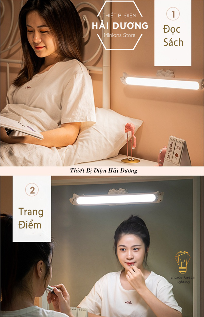 Đèn Led đọc sách học bài làm việc đầu mèo dễ thương WH-B04 dán tường - dán tủ - 3 chế độ ánh sáng - tăng giảm ánh sáng - Có Video