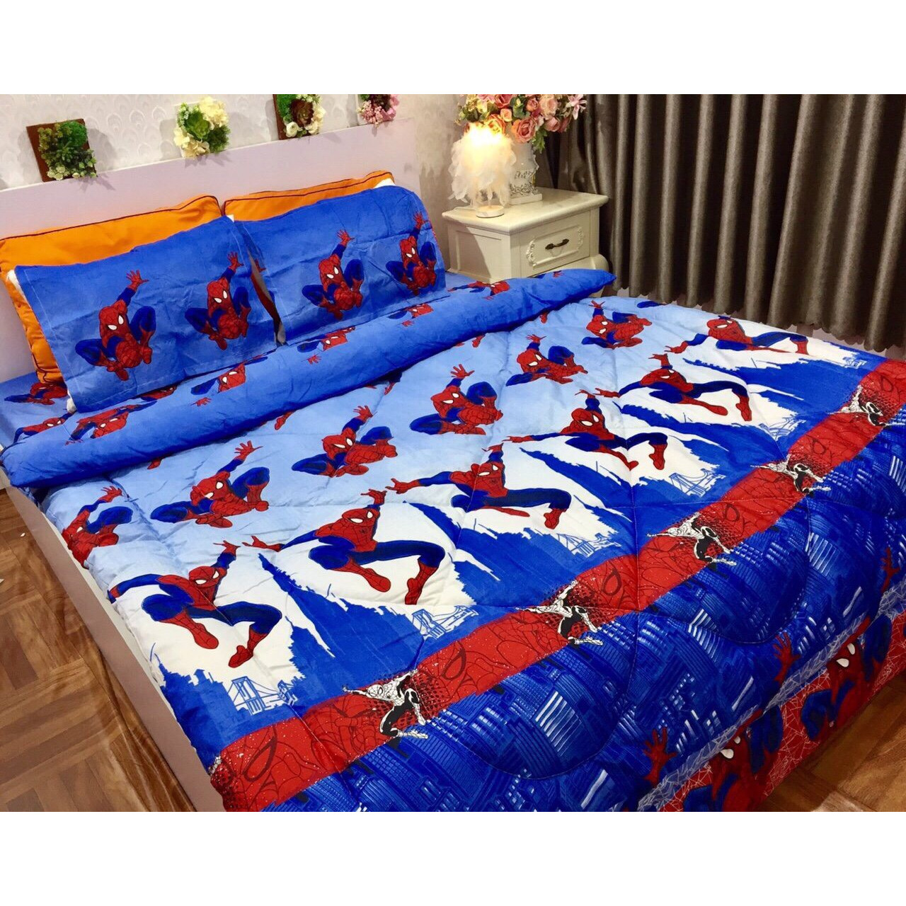 Bộ Chăn Ga Gối Cotton Poly Chần Phao 5 Món -  Siêu Nhân