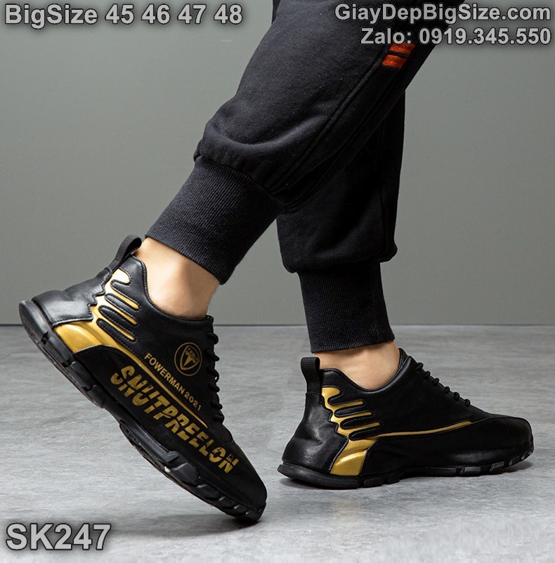 Giày sneaker da thật, giày thể thao cỡ lớn 45 46 47 48 cho nam cao to chân ú bè. Big size leather sneakers for wide feet