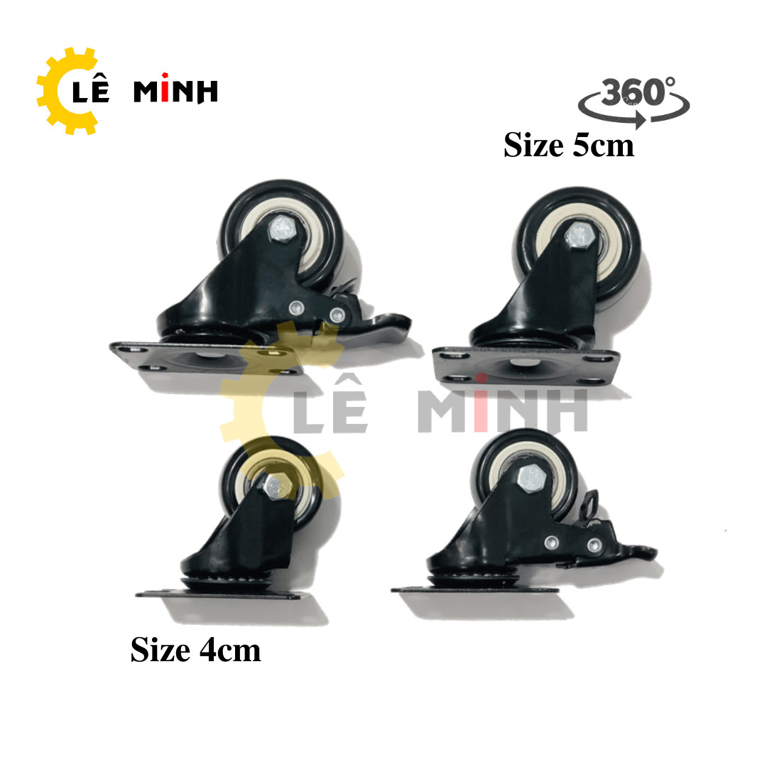 Bánh Xe Đẩy Hàng Nhựa PP Loại Tốt - 4cm, 5cm - Có khóa Chống Trượt