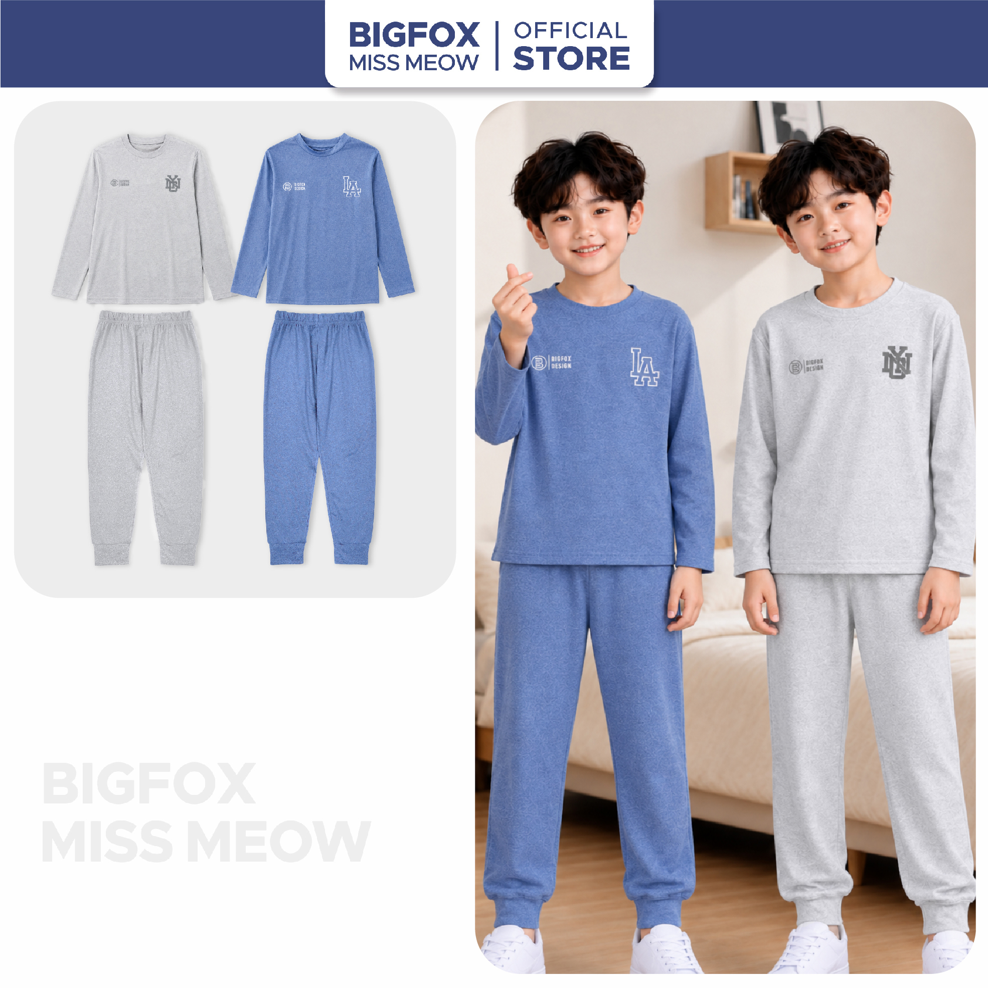 Bộ thu đông bé trai Bigfox 3-11 tuổi N26 Bộ giữ nhiệt dài tay mùa thu đông cho bé size đại 11-39kg