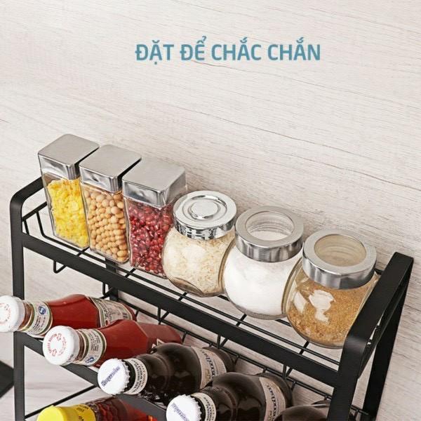Kệ gia vị kiêm đựng chai thủy tinh sơn tĩnh điện 3 tầng- Kệ đa năng - Giá để gia vị kiêm kệ đựng rượu 3 tầng