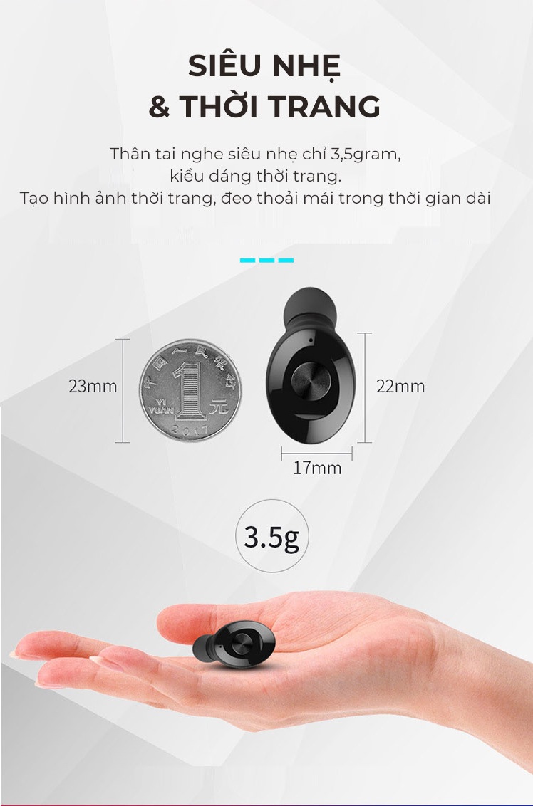 Tai nghe bluetooth không dây mini chống nước và chống bụi IPX5 PKCB PF1003 - Hàng chính hãng