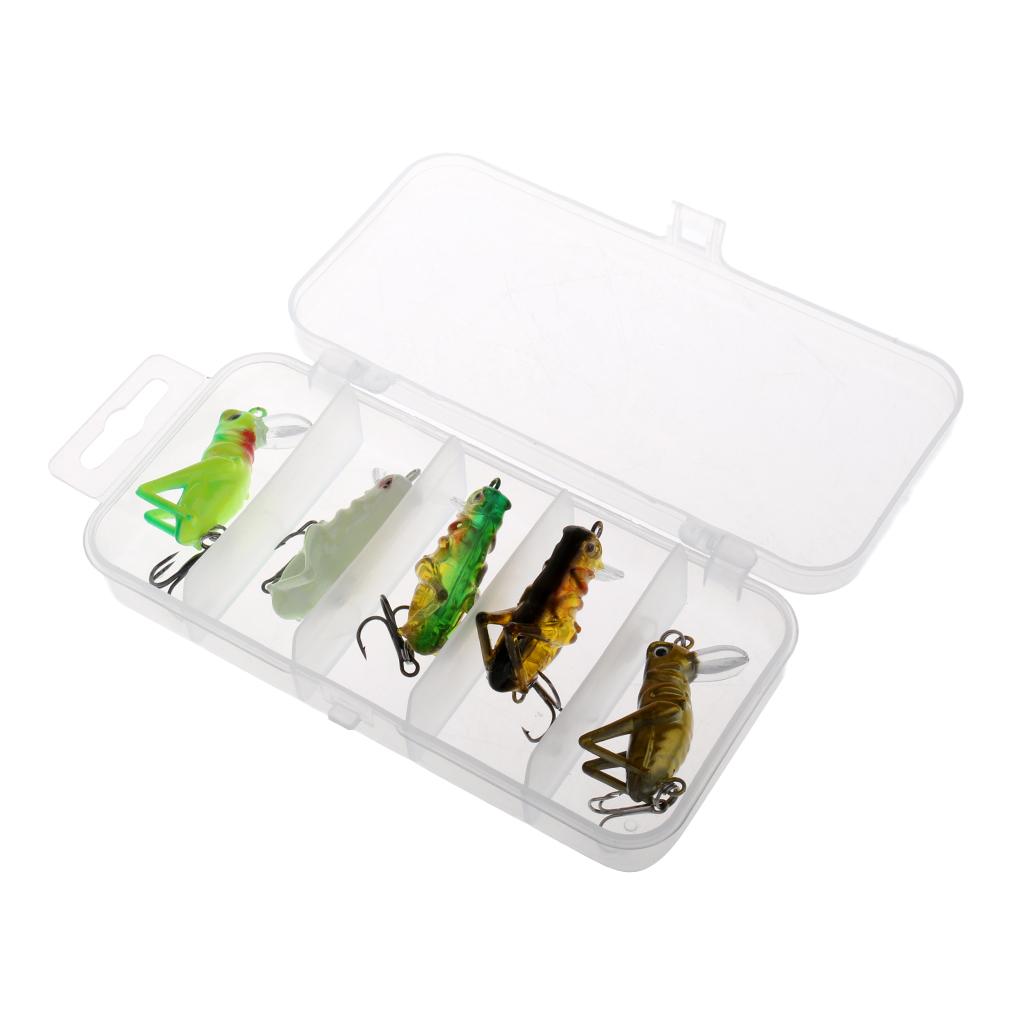 5Pcs Insects Fishing Lures Hard Baits Floating Simulation Grasshopper Lures