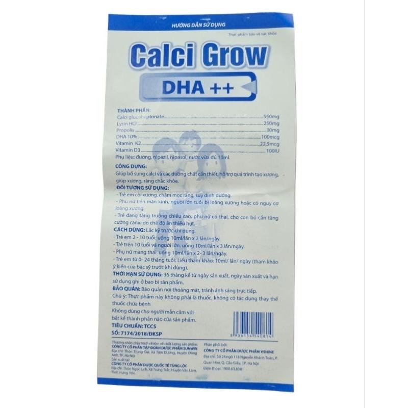 Calci Grow DHA ++ Bổ sung Canxi và các dinh dưỡng cần thiết, hỗ trợ quá trình tạo xương. Hộp 20 ống x 10ml