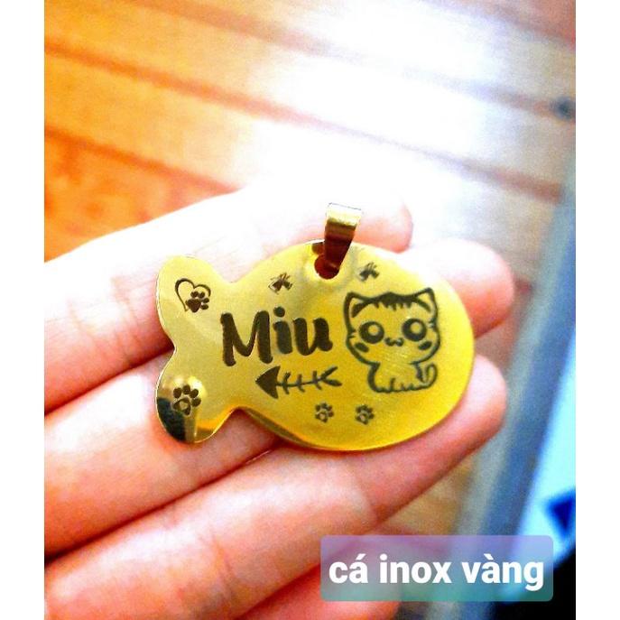 Thẻ tên, pet tag (tặng kèm chuông nhỏ) chất liệu inox, hợp kim nhôm khắc 2 mặt cho thú cưng (chó, mèo, thỏ, sóc