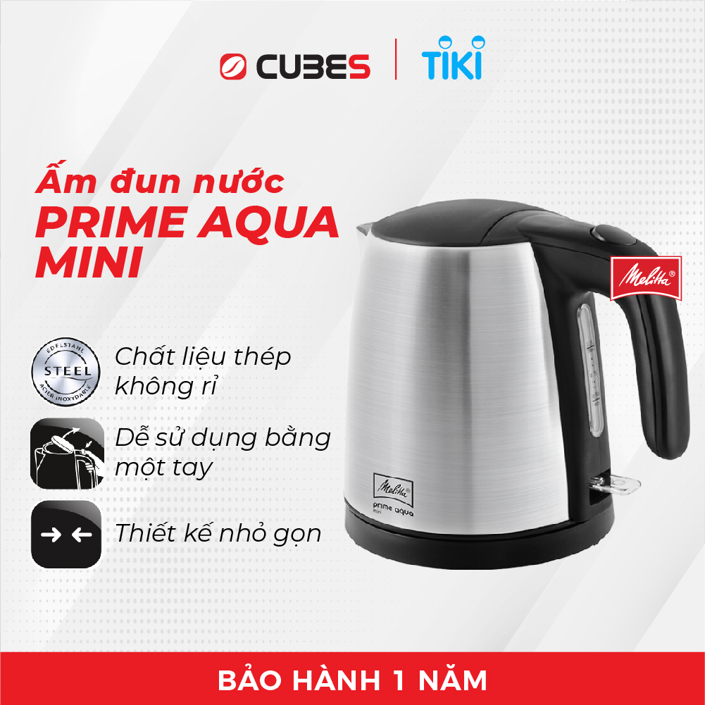 Ấm Đun Nước Siêu Tốc Kettle Melitta Prime Aqua Mini - Hàng nhập khẩu chính hãng từ Đức