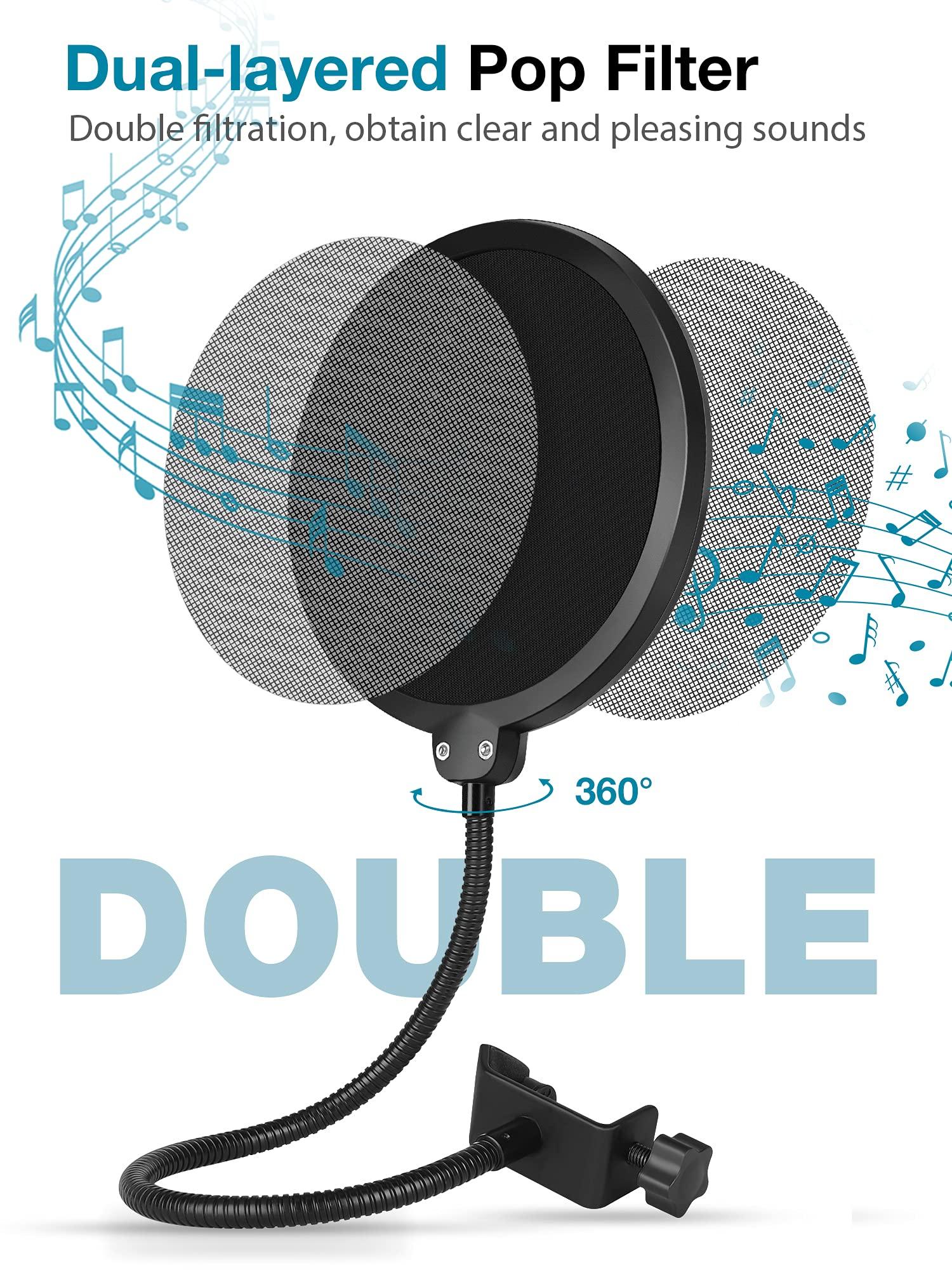 Micrô bộ lọc pop với bảo vệ âm thanh hai lớp bảo vệ popfilter cho màu xanh Yeti và studio ghi âm studio