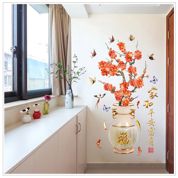 Decal Bình hoa đào 3D ngày tết Amy DH098