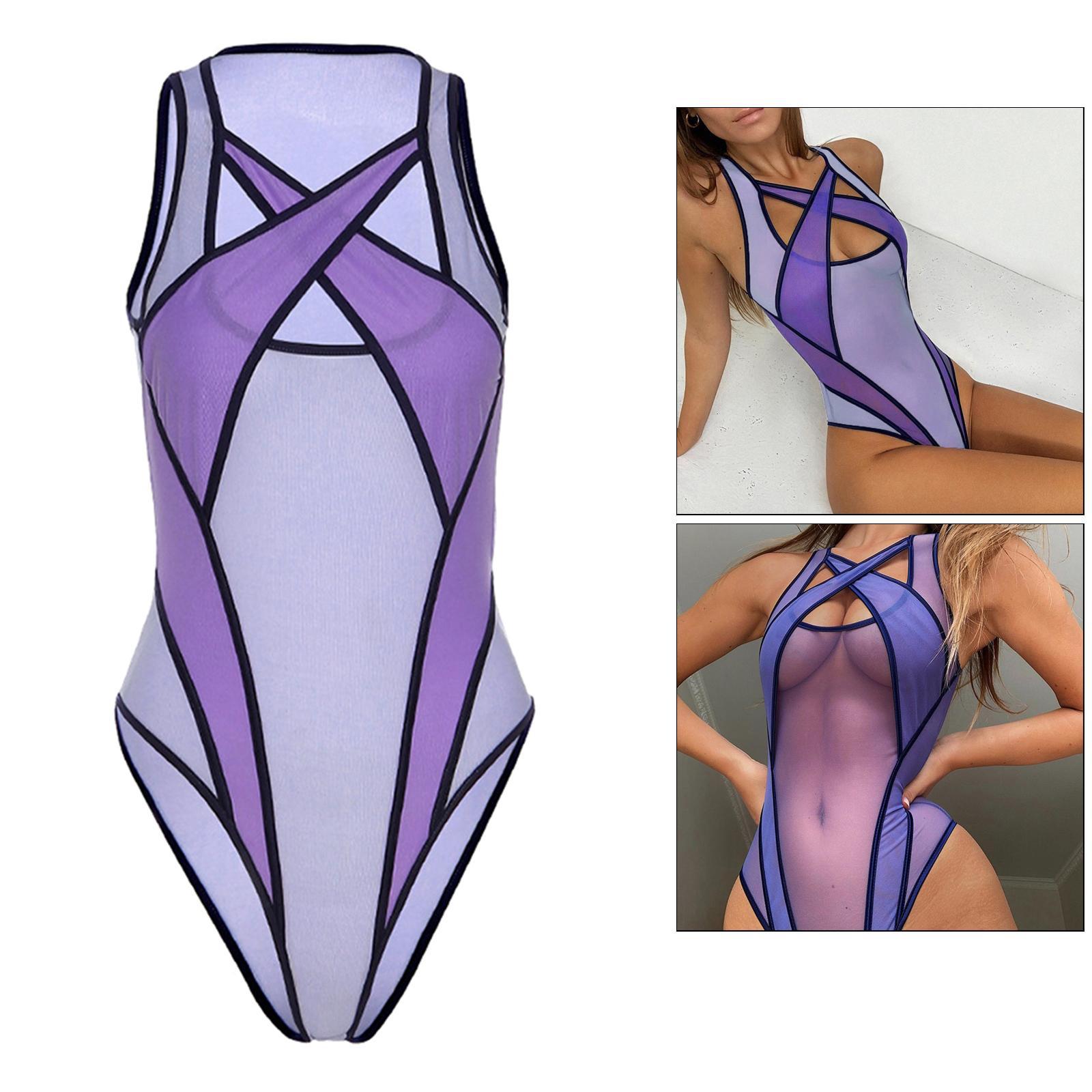 Bodysuit Club Party Female Mesh Swimsuit Cross    Bodysuit S