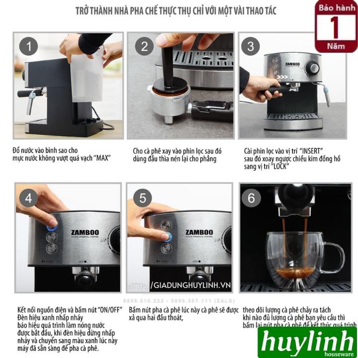 Máy pha cà phê Espresso gia đình Zamboo ZB-88CF - 15bar - Tặng 500 gram cafe - Hàng chính hãng