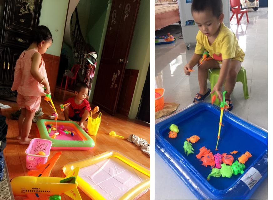Đồ Chơi Câu Cá Cho Bé Nhiều Con Vật, Có Bể, Bơm Tay và Rổ Cất Gọn