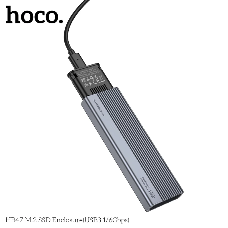 Box đựng ổ cứng Enclosure cho ổ SSD M2 Sata Hoco HB47 hợp kim nhôm tốc độ 6Gbps (đọc 400MB/s, ghi 400MB/s) _ Hàng chính hãng