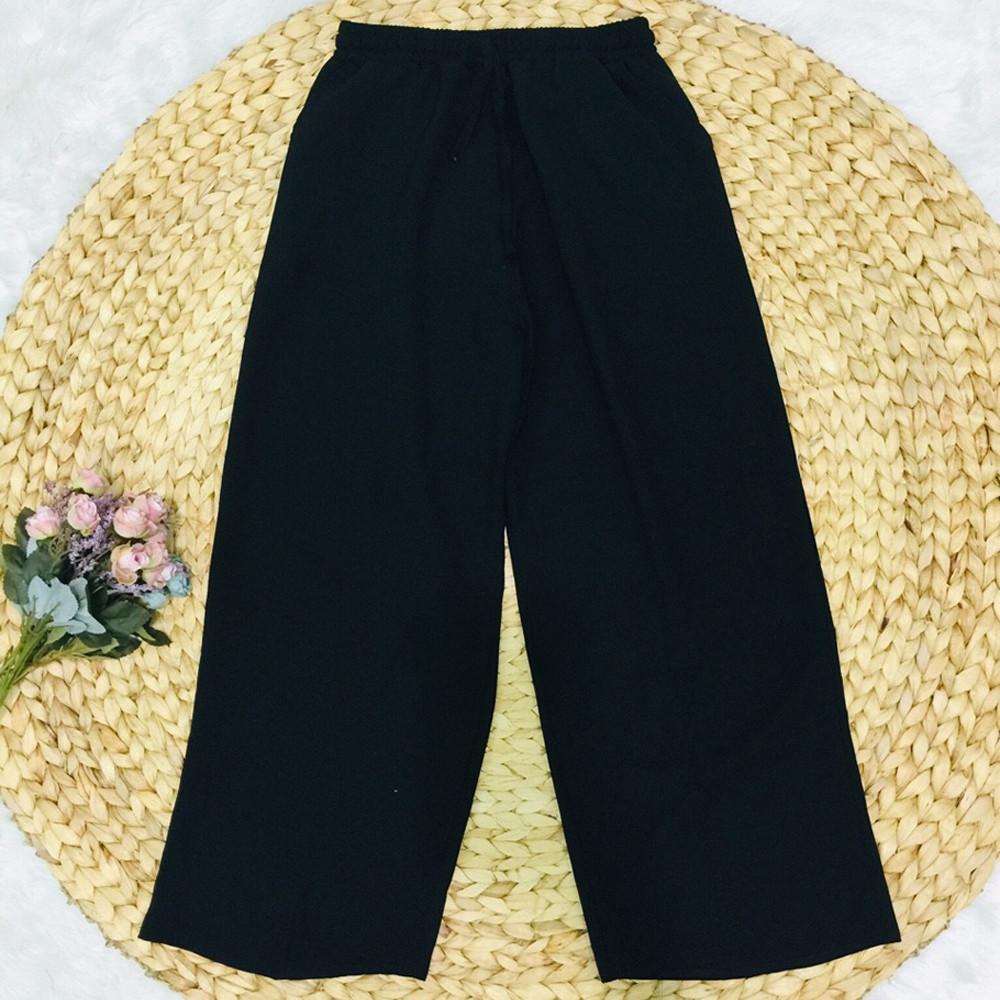 Quần Ống Suông Màu Trơn-Đen-Kem