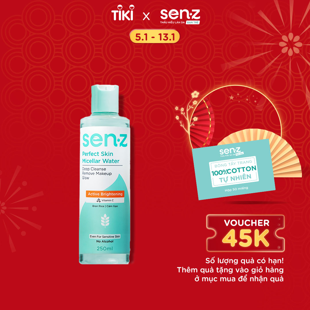 Nước Tẩy Trang Micellar Water Cám Gạo Sáng Da SenZ Perfect Skin Cho Mọi Loại Da 250ML