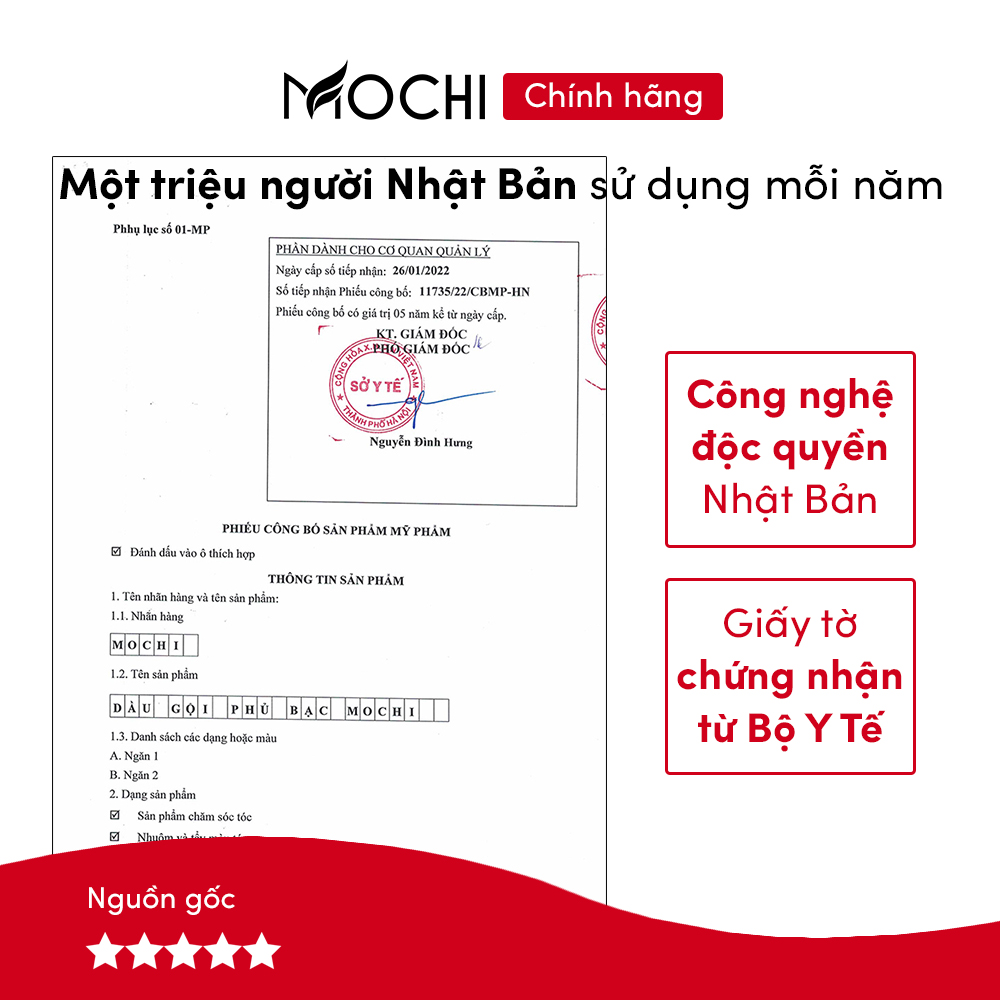 Dầu gội phủ bạc Mochi Nhật Bản (Lược chải &amp; vòi nhấn). Dầu gội nhuộm tóc thảo dược ngay tại nhà