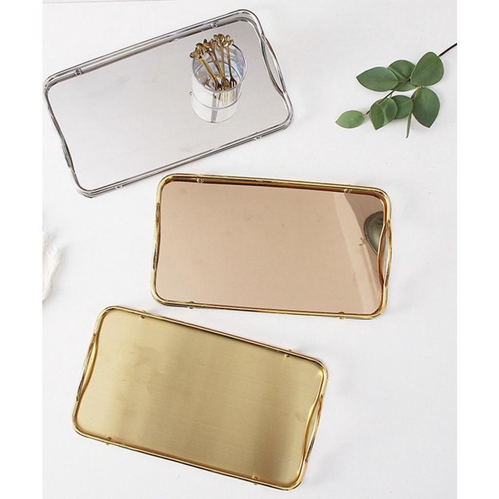Khay kệ đựng ấm chén cốc tách ly bình nước bằng inox vàng đẹp cao cấp chữ nhật 34x20cm