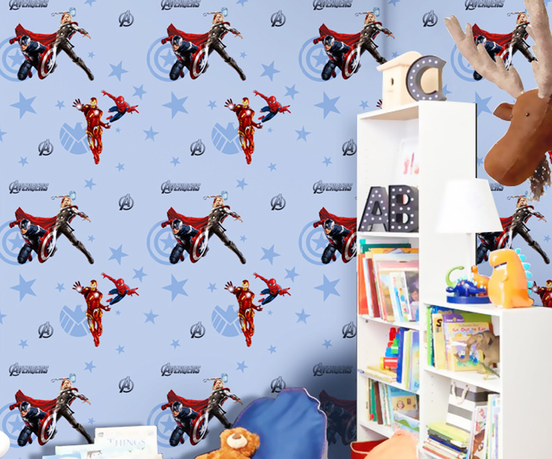 Combo Cuộn 10m Decal giấy dán tường siêu anh hùng khổ 45cm mặt sau có keo sẵn