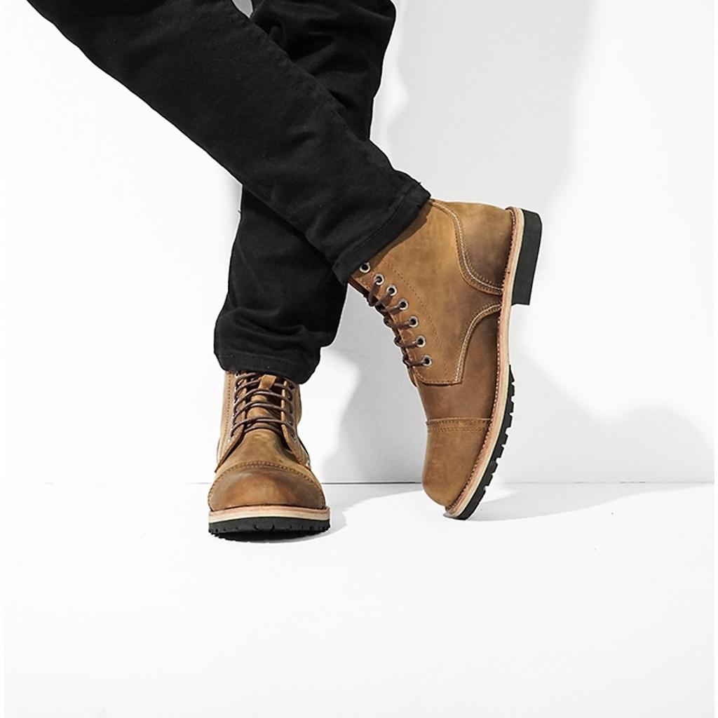 Giày boot nam cổ cao da bò nguyên tấm đế cao su cao cấp, bốt nam cổ cao Da Bò