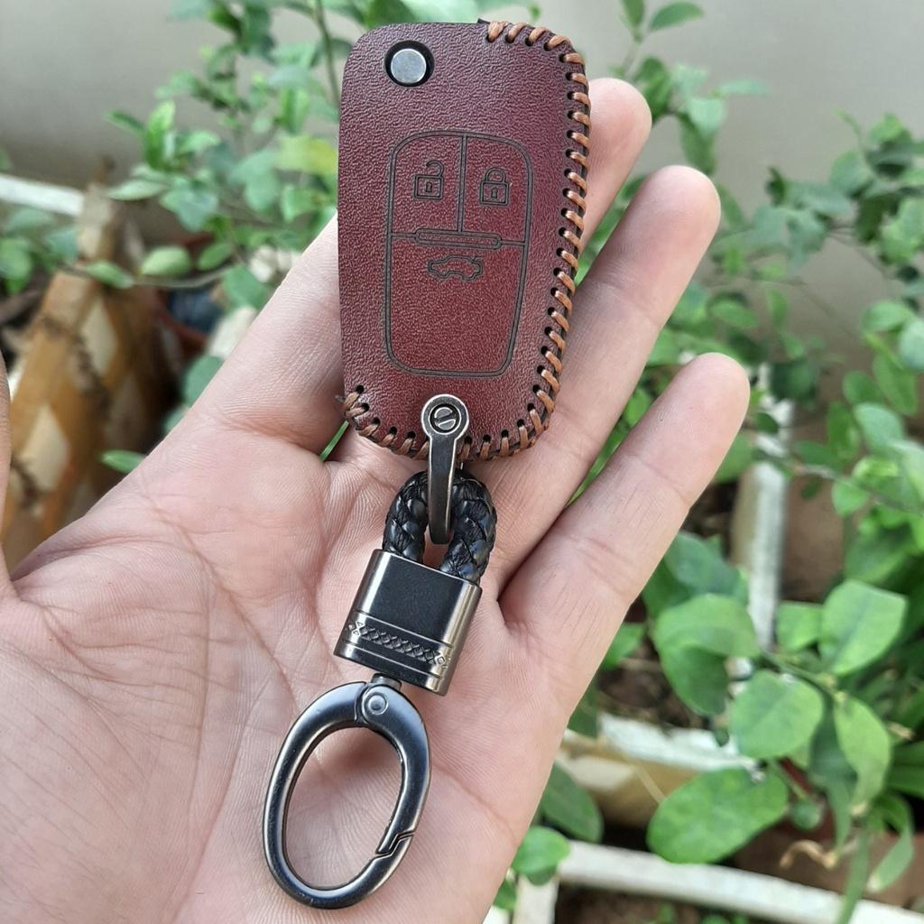 Bao da chìa khóa xe Chevrolet Spark, Cruze, Chìa điện gập 3 nút Da bò thật bảo hành 2 năm,