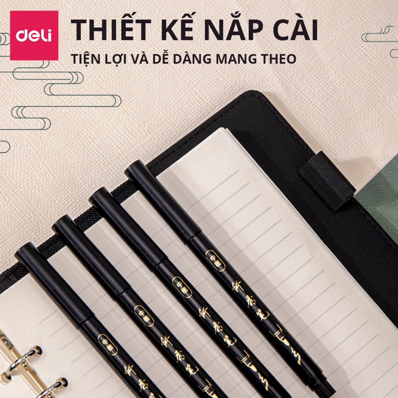 Bút viết thư pháp chữ Hán Calligraphy Deli - brush pen nhiều kích cỡ ngòi, có thể đổ thêm mực Deli 1 cây