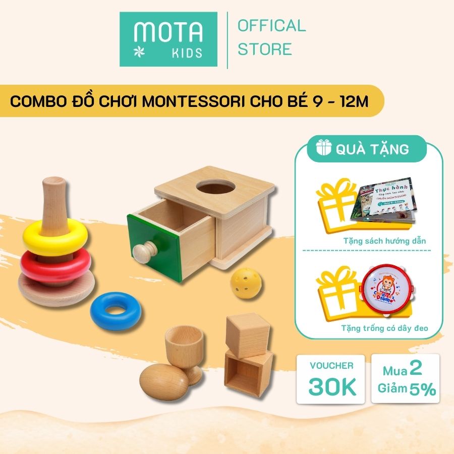 Trọn bộ 4 món đồ chơi cho bé 9-12 tháng Montessori Mota - Nâng cao trí nhớ - Phối hợp tay &amp; mắt - Hàng chính hãng