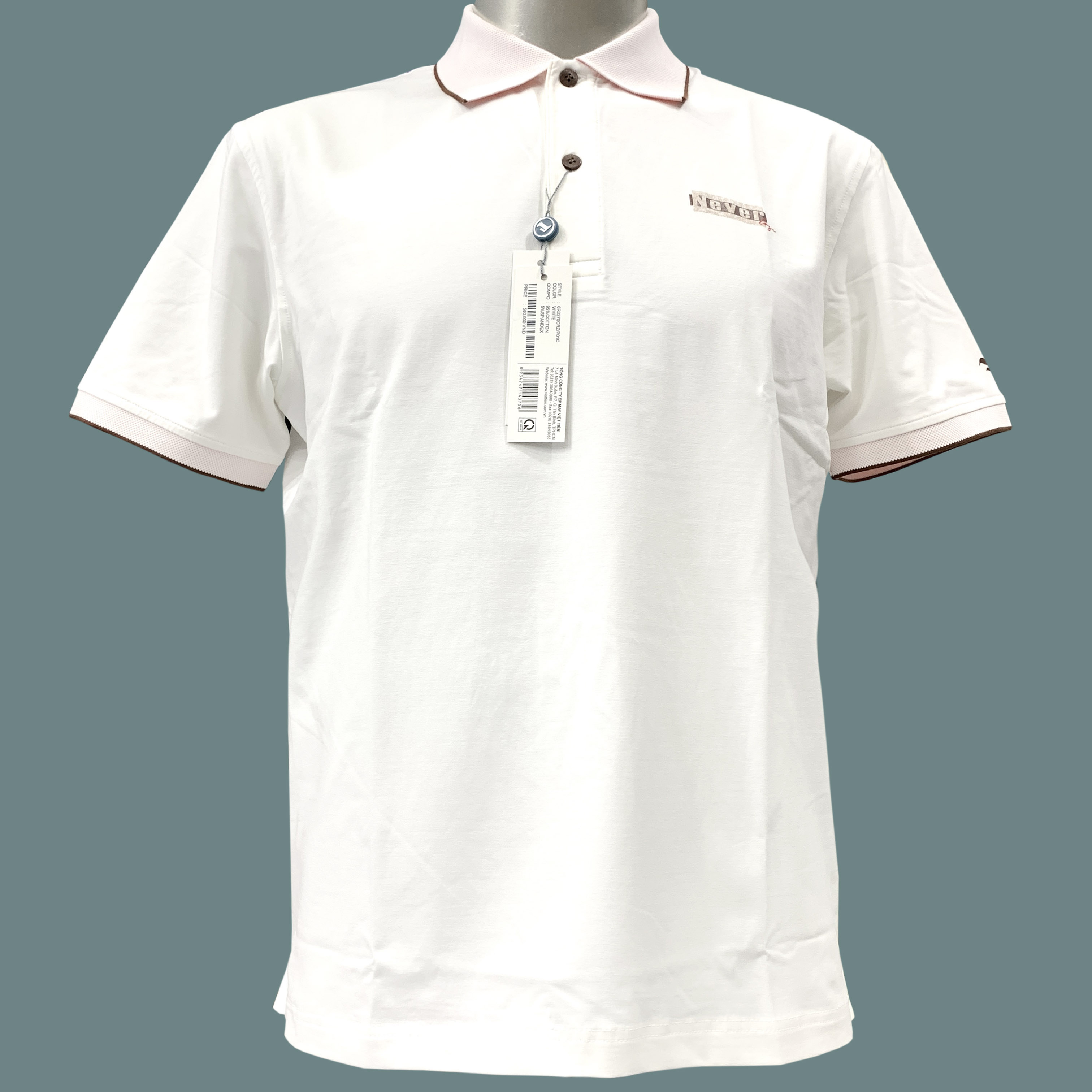 Viettien - Áo thun nam có cổ màu trắng 6R3270 phom regular thoải mái - Áo thun nam polo cao cấp Việt Tiến chất liệu cotton mịn mượt thoáng mát
