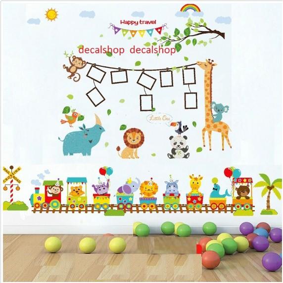 BỘ COMBO DECAL GHÉP ĐÔI TRANG TRÍ - Xe Lửa mới kết hợp Thú dây khung hình