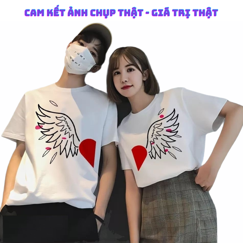 Áo Đôi Với Người Yêu TT07, Áo Đôi In Cánh Chim Đỏ ý Nghĩa, Vải Cotton Thun Thoáng Mát