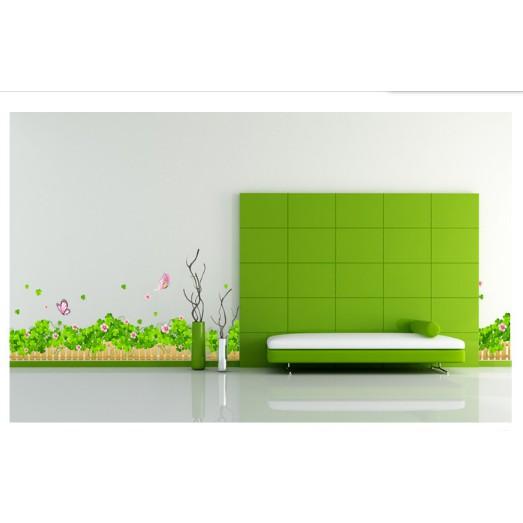 Decal trang trí hàng rào gỗ Cỏ xanh
