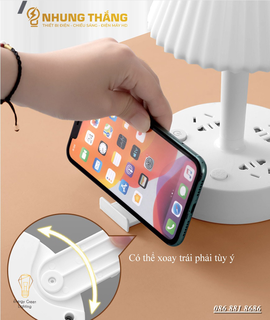 Ổ Cắm Điện Thông Minh Kiêm Đèn Bàn OD-435 - Tích Hợp Đèn Chiếu Sáng - 3 Chế Độ Ánh Sáng - Dây Điện Dài 2m8,4m8 - Có Video