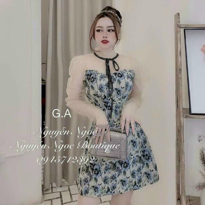 TBL-Đầm Phối Lưới Nơ Cổ Có Mút Ngực (Kèm Hình Thật Trải Sàn Shop Tự Chụp) TASA