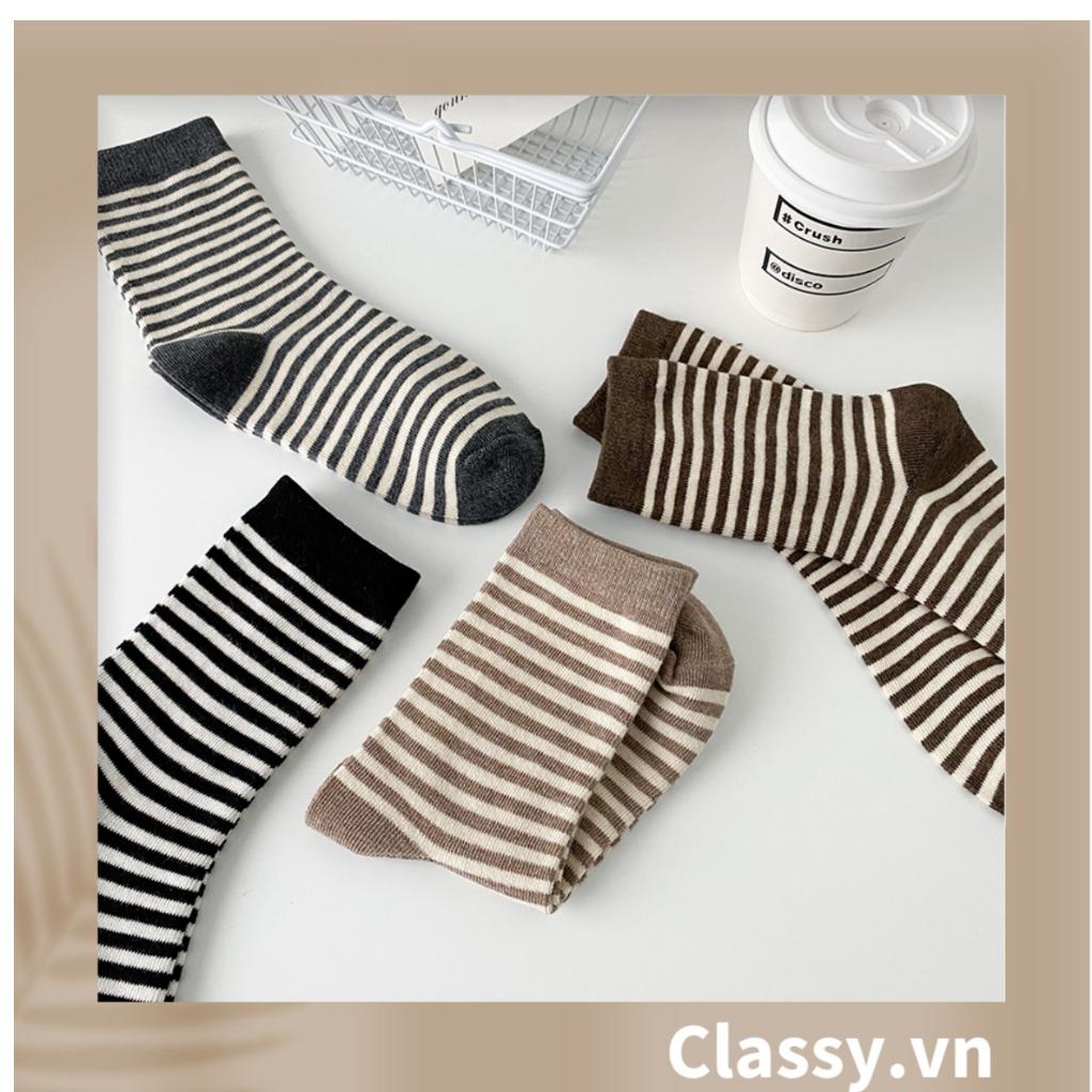 Tất cổ cao Classy, vớ cổ cao sọc nhỏ nhiều màu cho bạn lựa chọn G1348