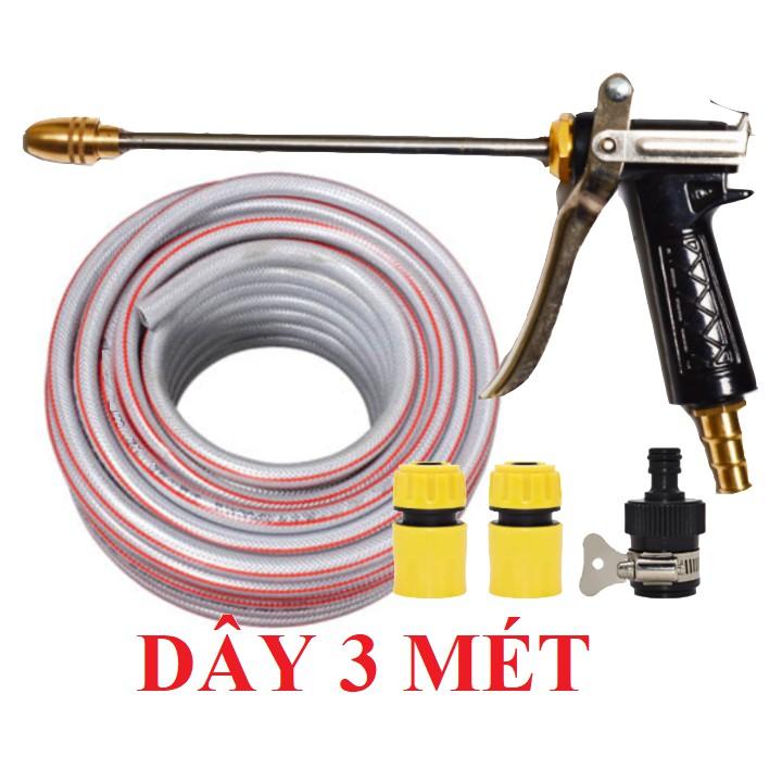 ️ Bộ dây vòi xịt nước rửa xe,tưới cây ,tăng áp 3 lần, loại 3m,5m 206318 đầu đồng,cút,nối nhựa đen+ móc khoá