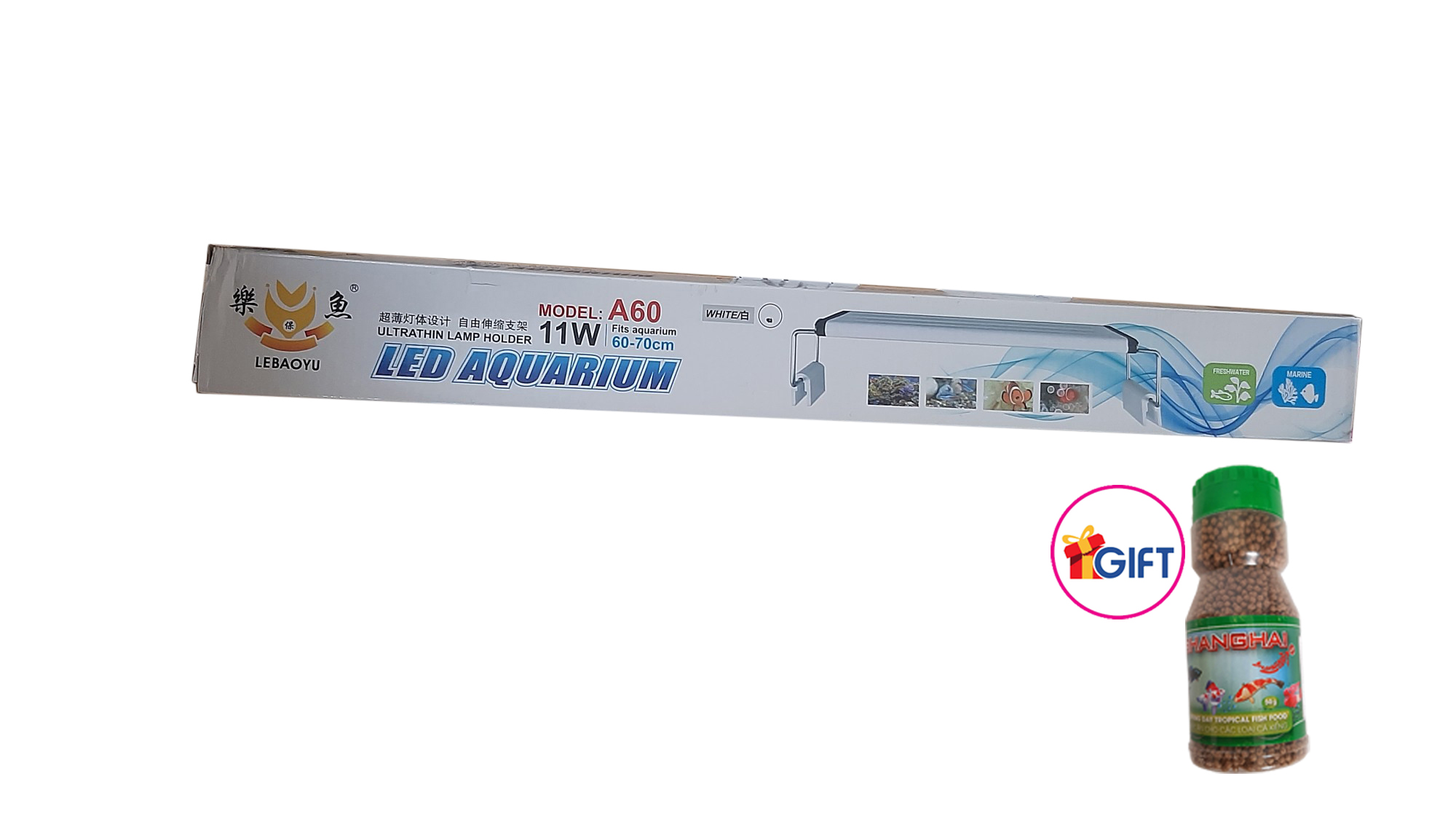 Đèn led 3 màu thủy sinh, đèn led bể cá mini, đèn hồ cá, A60 cho bể dài từ 60-70 cm