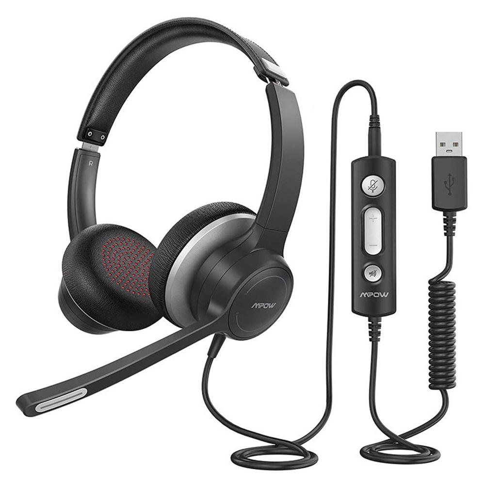 Tai nghe Mpow HC6 USB / 3,5mm với micrô trên tai 270 độ Điều khiển micrô bùng nổ trong dòng với tính năng tắt tiếng cho máy tính tổng đài