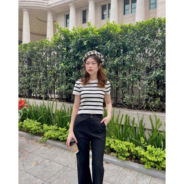 Áo phông nữ croptop kẻ ngang hở lưng a238335 by germe